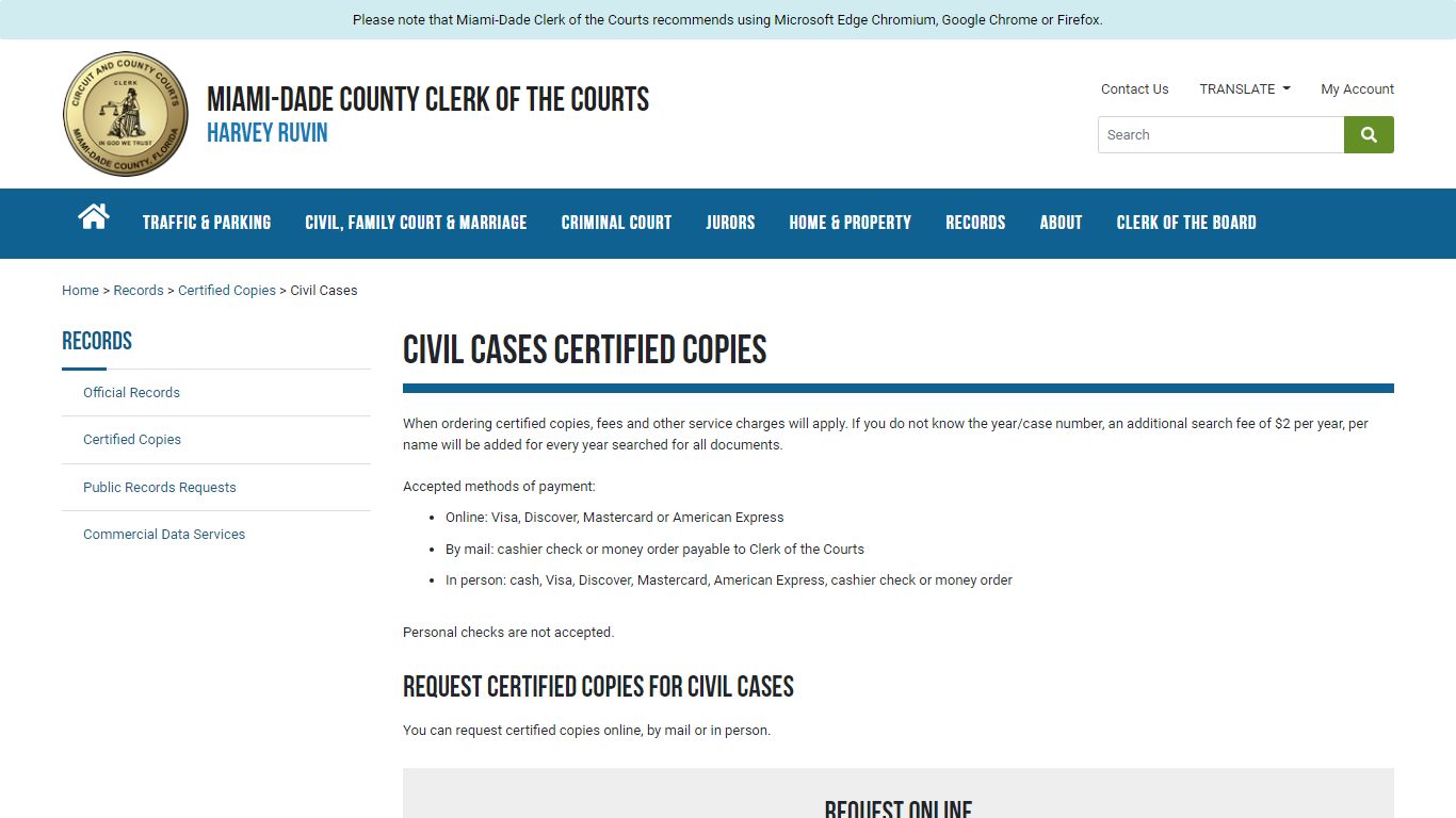 Civil Certified Copies - Miami-Dade County